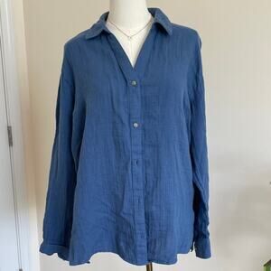Old Navy Blue 100% Cotton Button-Up Collared Long Sleeve Blouse M
